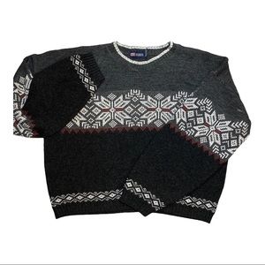 Chunky Oversize Wool Nordic Ski Holiday Snowflake Pullover Sweater Y2k